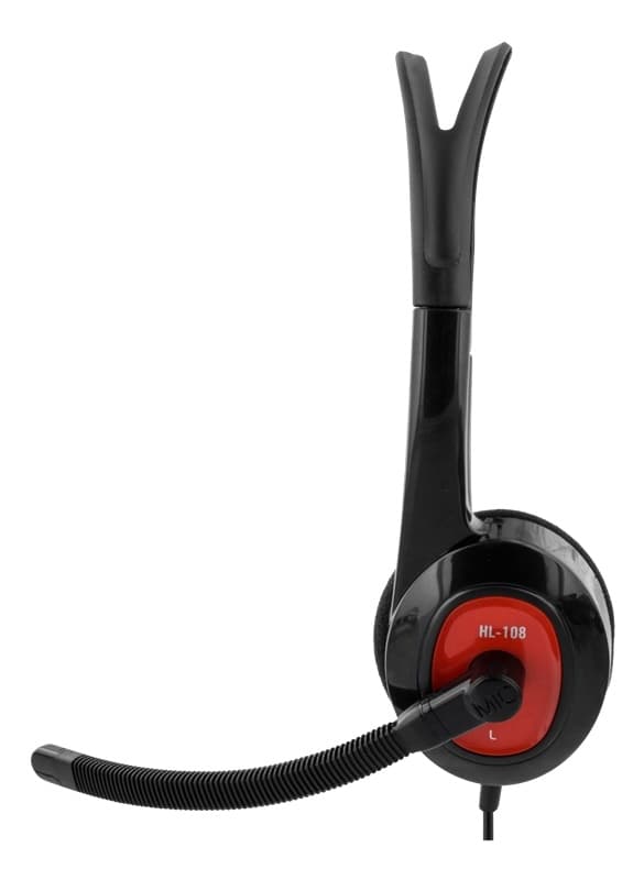 DELTACO headset, on-ear, 32 Ohm, 1x3,5mm 4-pin, 1,8m, svart/röd