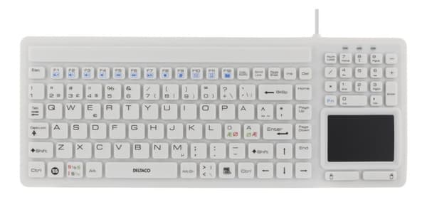 DELTACO tangentbord i silikon, touchpad, IP68, 105 + 12 media, vit