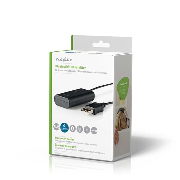 Nedis Bluetooth®-sändare | Anslutningsingång: 1x 3.5 mm | AptX ™ Low latency / AptX™ / SBC | Up to 2 Devices | Svart