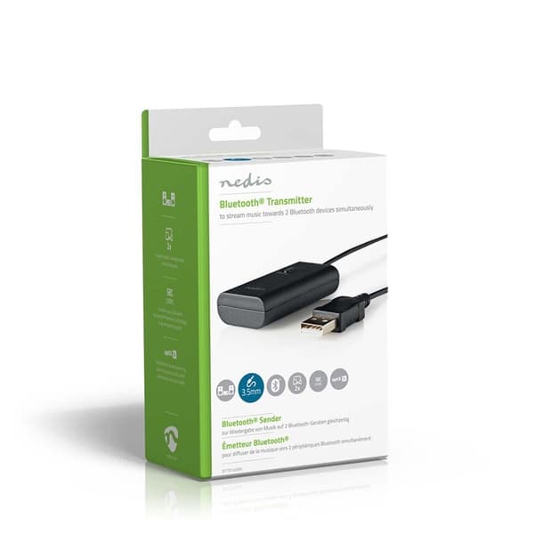Nedis Bluetooth®-sändare | Anslutningsingång: 1x 3.5 mm | AptX ™ Low latency / AptX™ / SBC | Up to 2 Devices | Svart