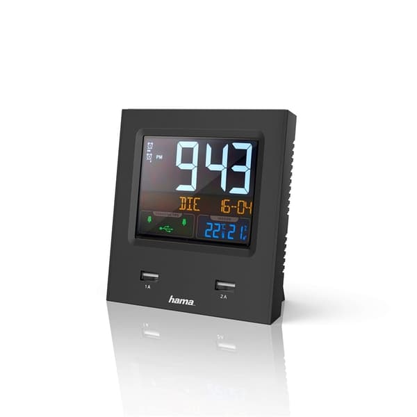Hama Väckarklocka Dual-USB USB-laddning Svart