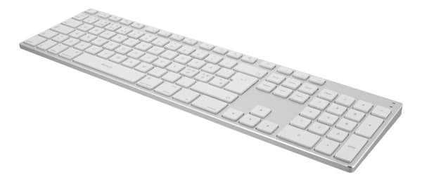 DELTACO bluetooth-tastatur i full størrelse, aluminium, oppladbart batteri, Sølv, Hvit