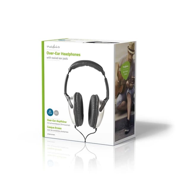 Nedis Over-Ear hodetelefoner med kabel | 3.5 mm | Kabellengde: 6.00 m | Volumkontroll | Sort / Sølv