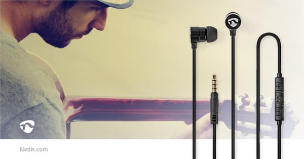 Nedis Kablede Hovedtelefoner | 3.5 mm | Kabellængde: 1.20 m | Indbygget mikrofon | Volumenkontrol | Sort / Sølv