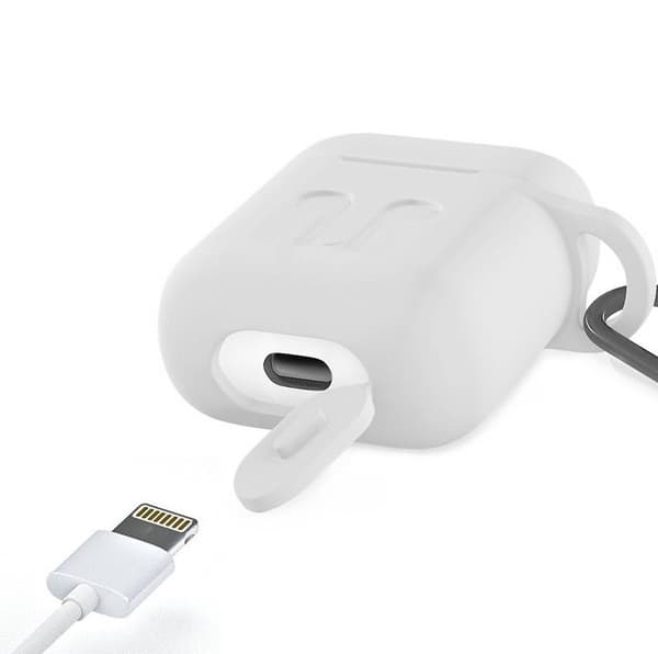 Silikonsett for Airpods, silikonetui, stropp, ørepropper i silikon, karabinkrok, hvit
