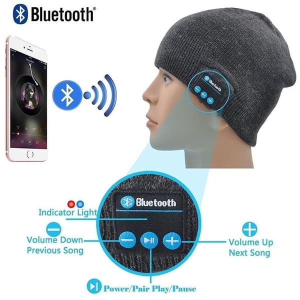 Stickad mössa med inbyggda Bluetooth hörlurar, Cerise