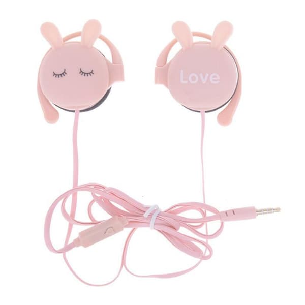 Rabbit Earbuds Over Ear -kuulokkeet Clip Langalliset 3,5 mm Kuulokkeet Mikrofonilla - Vaaleanpunainen