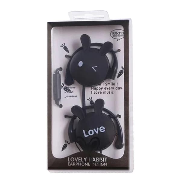 Rabbit Earbuds Over Ear Hovedtelefoner Clip Kablet 3,5 mm Headset med Mikrofon - Sort