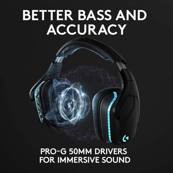 Logitech G935 Wireless Gaming RGB Headset, 7.1 Surround Sound, DTS-hovedtelefon: X 2.0, 50 mm Pro-G-drivere, 2.4 GHz trådløs, Flip Up Microphone for M