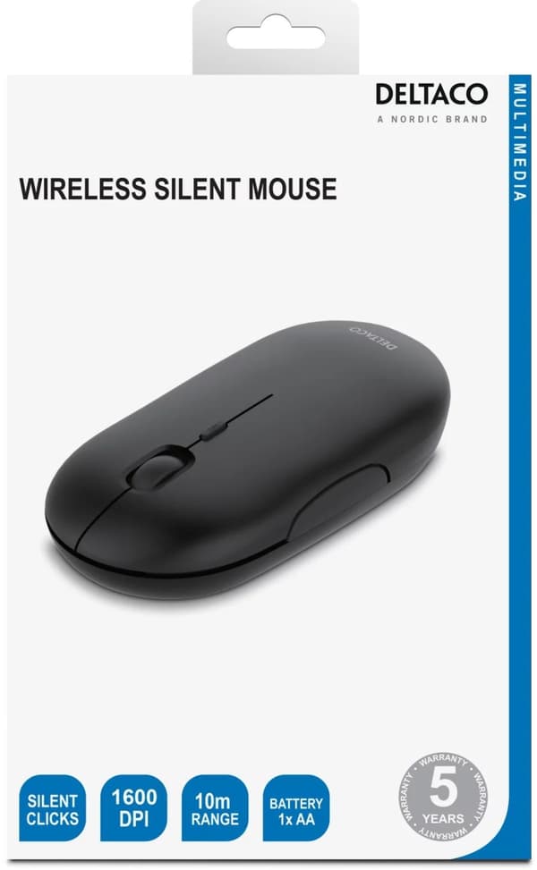 DELTACO Wireless office silent mouse, flat shape design, USB receiver