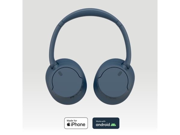 Sony WH-CH720N - Hörlurar med mikrofon - fullstorlek - Bluetooth - trådlös, kabelansluten - aktiv brusradering - 3,5 mm kontakt - blå