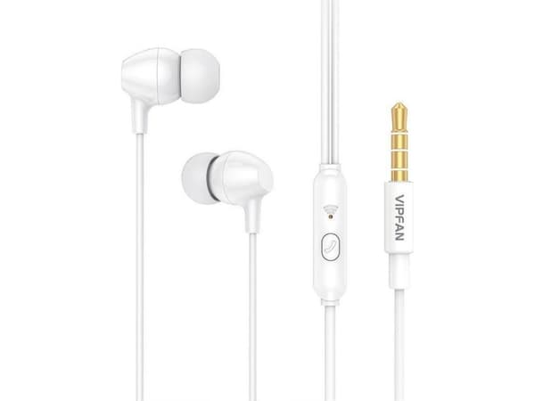 Vipfan Hörlurar Vipfan M16 trådbundna in-ear-hörlurar, 3,5 mm jack, 1 m (vit)