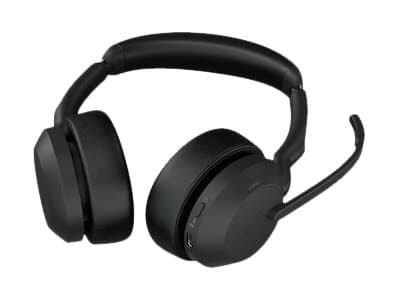 Jabra Evolve2 55 UC Stereo - Headset - på øret - Bluetooth - trådløs - aktiv støjfjerning - USB-A - sort - med opladningsstander - Zoom Certified, Ce