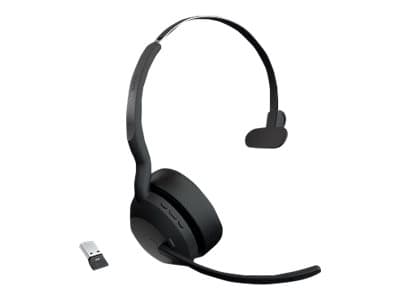 Jabra Evolve2 55 MS Mono - Headset - på örat - Bluetooth - trådlös - aktiv brusradering - USB-A via Bluetooth-adapter - svart - Zoomcertifierad, Cisc