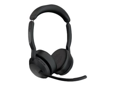 Jabra Evolve2 55 MS Stereo - Headset - på örat - Bluetooth - trådlös - aktiv brusradering - USB-A - svart - med laddningsställ - Zoomcertifierad, Cis