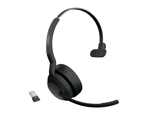 Jabra Evolve2 55 UC Mono - Headset - på örat - Bluetooth - trådlös - aktiv brusradering - USB-A - svart - Zoomcertifierad, Certifierad för Microsoft-