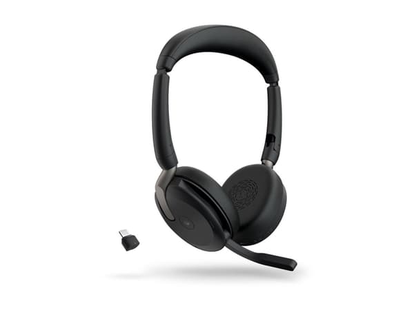 Jabra Evolve2 65 Flex MS Stereo - Hodesett - on-ear - Bluetooth - trådløs - aktiv støydemping - USB-C - svart - Certified for Microsoft Teams