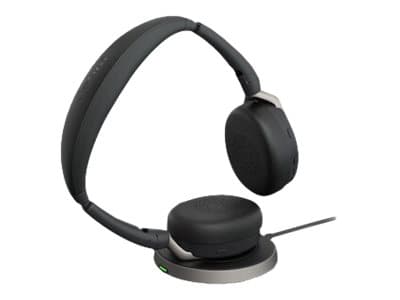 Jabra Evolve2 65 Flex MS Stereo - Headset - på örat - Bluetooth - trådlös - aktiv brusradering - USB-C - svart - med trådlös laddningsplatta - Certif