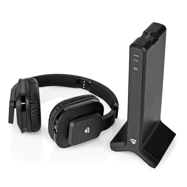 Nedis Trådløs TV hodetelefoner | RF | Over-Ear | Maksimal batteritid: 8 timer | 25 m | Digital lyd | Ladestasjon | Sort