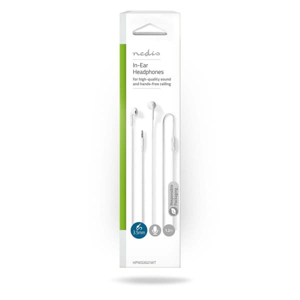 Nedis Wired øretelefoner | 3.5 mm | Kabellengde: 1.20 m | Innebygd mikrofon | Volumkontroll | Hvit