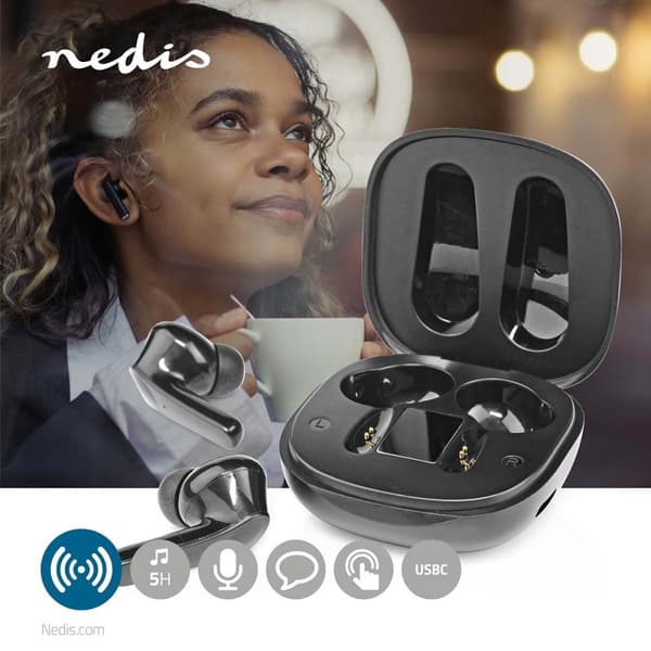 Nedis Fullt Trådløse hodetelefoner | Bluetooth® | Maksimal batteritid: 5 timer | Touch kontroll | Ladeboks | Innebygd mikrofon | Stemmestyring | Noise
