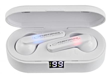 Esperanza EH230W, True Wireless Stereo (TWS), Samtal/musik/sport/vardag, Hörlurar, Vit