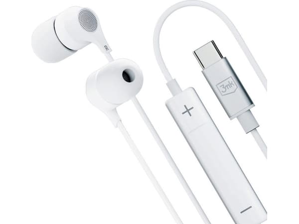 3MK Wired USB-C, Koblet med ledninger (ikke trådløs), Samtaler/musikk, 20 - 20000 Hz, Hodesett, Hvit