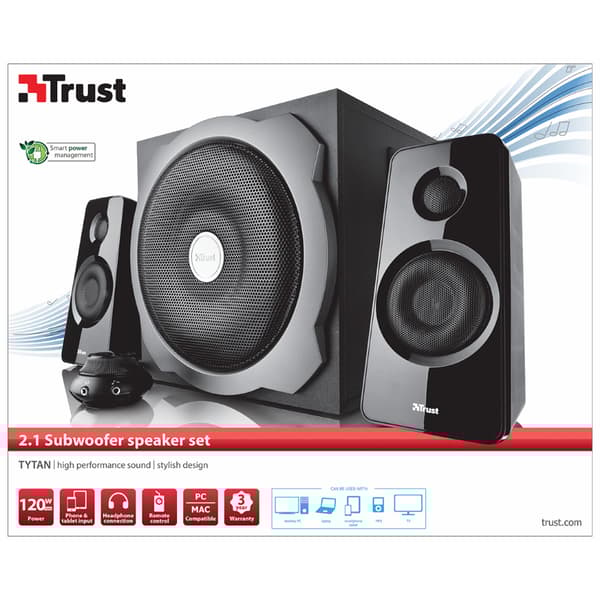 Trust Tytan 2.1 högtalarset med subwoofer i trä, Svart