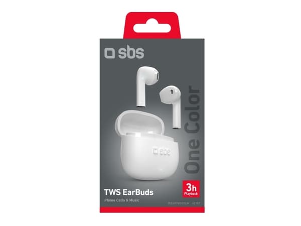 SBS One Color, True Wireless Stereo (TWS), Samtaler/musikk, 20 - 20000 Hz, 50 g, Hodesett, Hvit