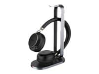 Yealink BH76 - Headset - på örat - Bluetooth - trådlös - aktiv brusradering - USB-A via Bluetooth-adapter - svart - med laddningsställ - Optimerad fö