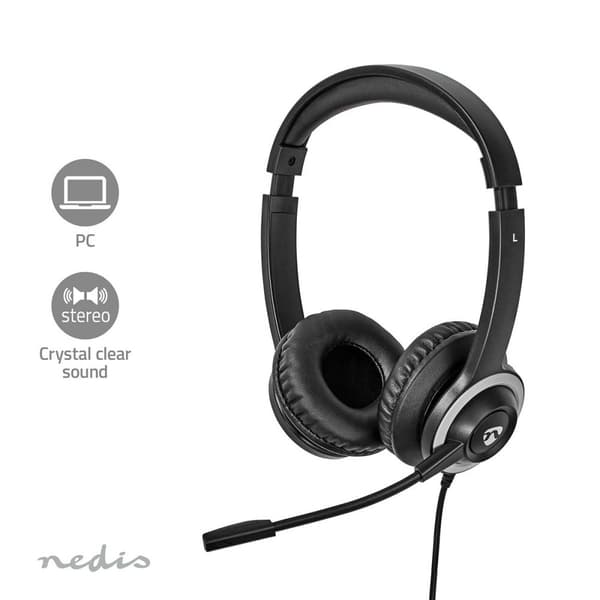 Nedis PC-headset | On-Ear-Kuulokkeet | Stereo | USB Type-A / USB Type-C™ | Kokoontaitettava Mikrofoni | Musta