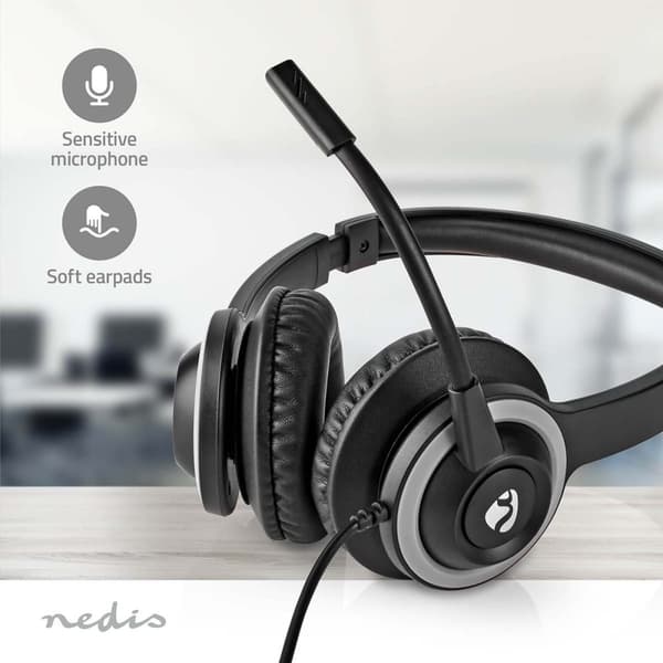 Nedis PC-headset | On-Ear-Kuulokkeet | Stereo | USB Type-A / USB Type-C™ | Kokoontaitettava Mikrofoni | Musta
