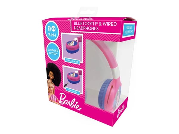 Lexibook Barbie - Hodetelefoner med mikrofon - on-ear - Bluetooth - trådløs, kablet - 3,5 mm jakk