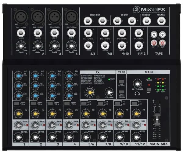Mackie Mix12FX, 12 kanaler, Svart