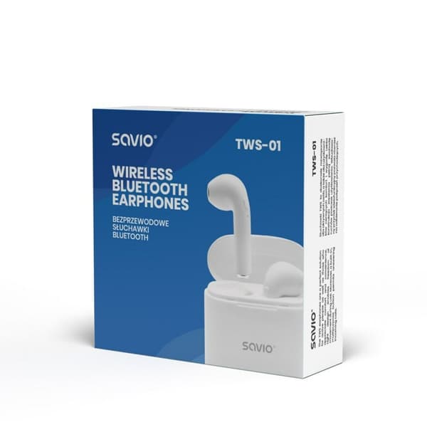 Ear Bluetooth hörlurar Savio TWS-01 Vit