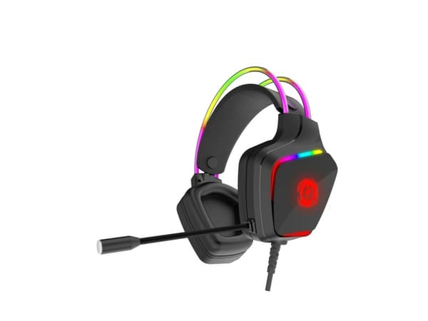 Canyon Darkless GH-9A, RGB ?aidimams ausin?s with Mikrofonas, Mikrofonas frequency response: 20HZ~20KHZ, ABS+ PU leather, USB*1*3.5MM jack ki?tukas,