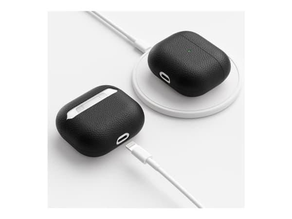 KeyBudz PodSkinz Artisan Series - Fodral laddningsfodral för trådlösa öronsnäckor - top-grain Italian leather - svart - för Apple AirPods (3:e genera