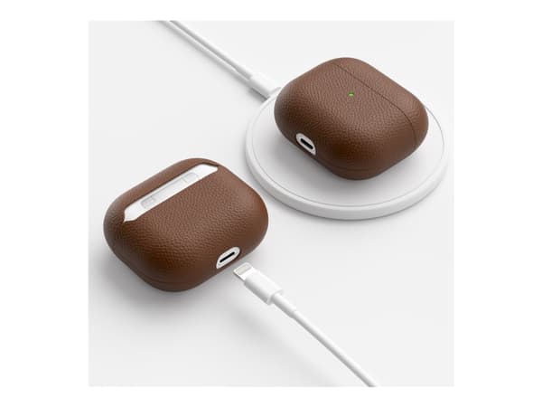 KeyBudz PodSkinz Artisan Series - Fodral laddningsfodral för trådlösa öronsnäckor - top-grain Italian leather - naturbrun - för Apple AirPods (3:e ge