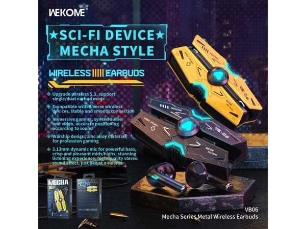 WEKOME VB06 Mecha Series - V5.3 TWS trådlösa Bluetooth-hörlurar med laddningsfodral (gul)