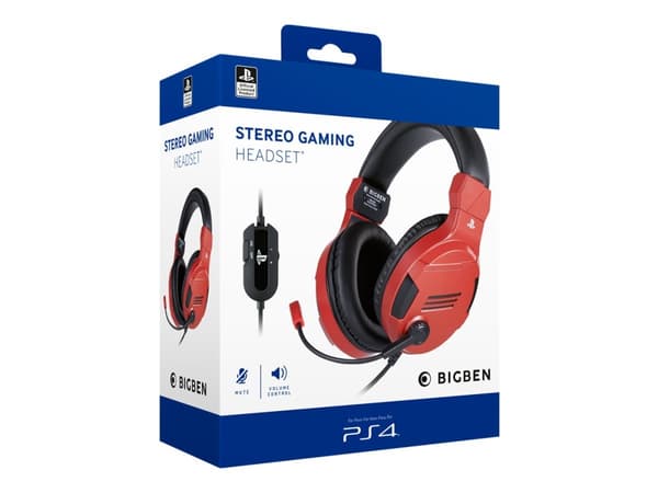 Bigben Interactive PS4OFHEADSETV3R, Kuulokkeet, Pääpanta, Pelaaminen, Punainen, Kaksikanavainen, Nappi