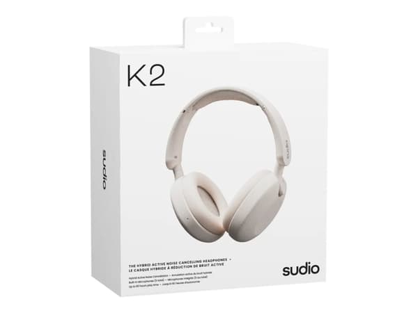 Sudio k2 - Kuulokkeet mikrofonilla - täysikokoiset - Bluetooth - langattomat - aktiivinen melunvaimennus - kermanvalkoinen - kermanvalkoinen