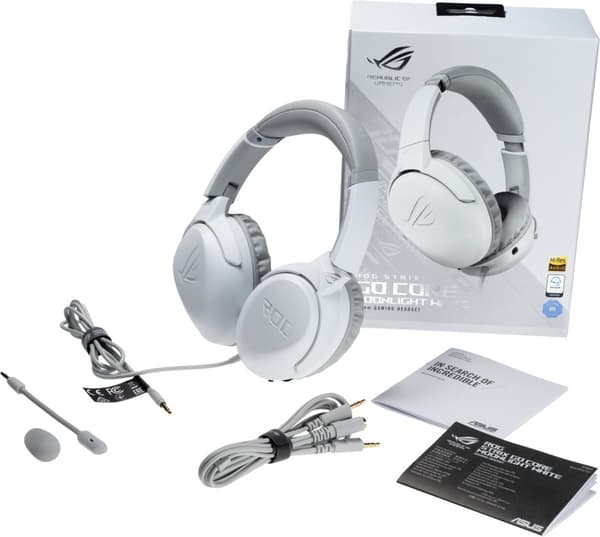 ASUS ROG Strix Go Core Moonlight White Wired Gaming Headset Discord Certified Mic Hi-Res Audio 40mm Drivers Lightweight 3.5mm
