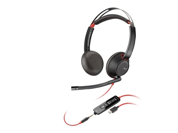 Poly Blackwire C5220 - Blackwire 5200 series - hodesett - on-ear - kablet - USB-C, 3,5 mm jakk - svart - Certified for Microsoft Teams, Certified for