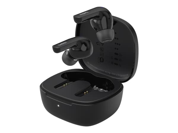 Belkin SoundForm Motion - True wireless-hodetelefoner med mikrofon - i øret - Bluetooth - aktiv støydemping - lydisolerende - svart