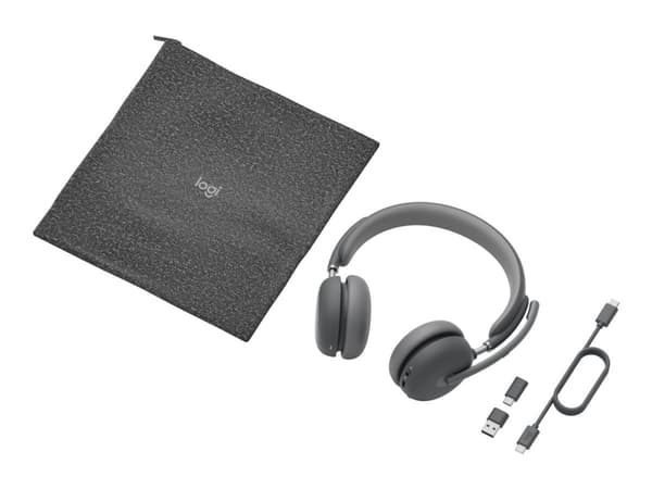 Logitech Zone Wireless 2 UC - Hodesett - on-ear - Bluetooth - trådløs - aktiv støydemping - USB-C via Bluetooth-adapter - grafitt - Optimert for UC