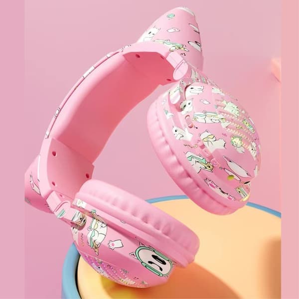 Cat Ears Bluetooth Headset mikrofoni Langattomat kuulokkeet - vaaleanpunainen