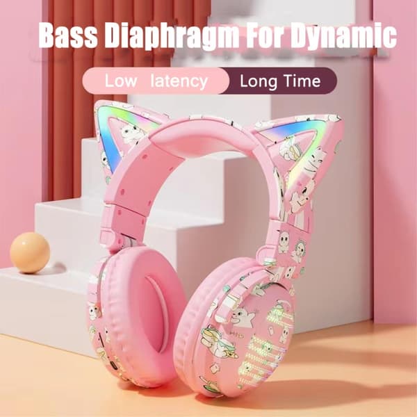 Cat Ears Bluetooth Headset mikrofoni Langattomat kuulokkeet - vaaleanpunainen