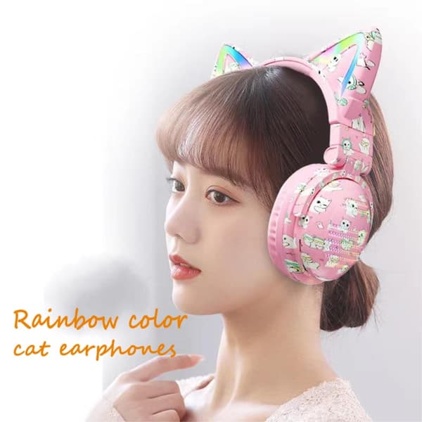 Cat Ears Bluetooth Headset mikrofoni Langattomat kuulokkeet - vaaleanpunainen