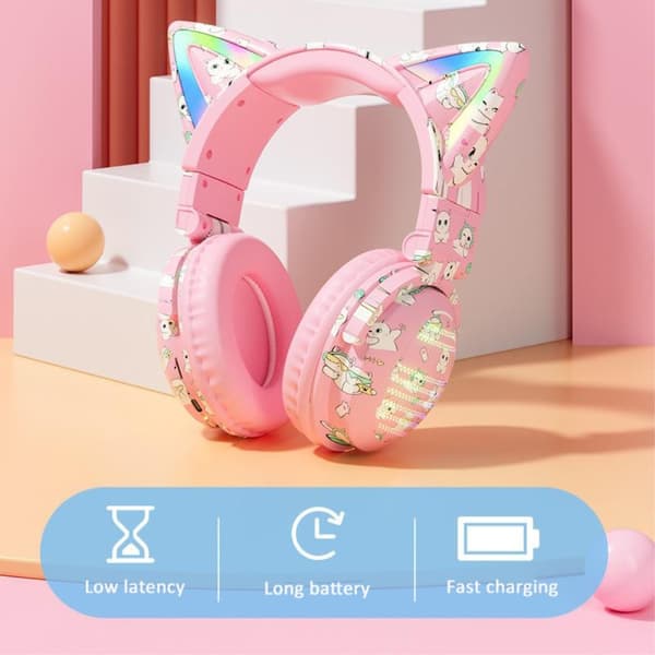 Cat Ears Bluetooth Headset mikrofoni Langattomat kuulokkeet - vaaleanpunainen