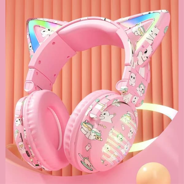 Cat Ears Bluetooth Headset mikrofoni Langattomat kuulokkeet - vaaleanpunainen